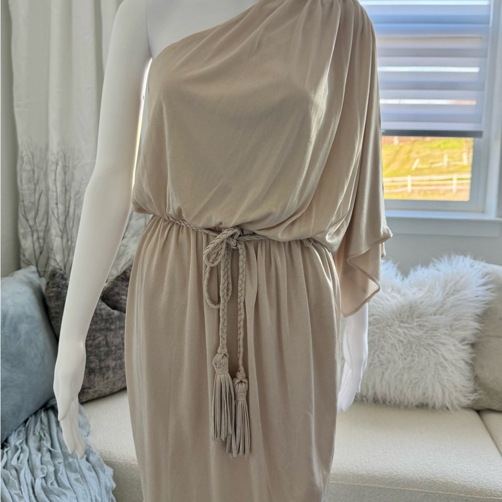 Maggy London Cream One Shoulder Tie Front Dress